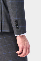 Gray and Periwinkle Blue Window Pane 3 Piece Suit