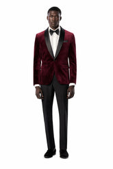 Burgundy Velvet Shawl Lapel Tuxedo
