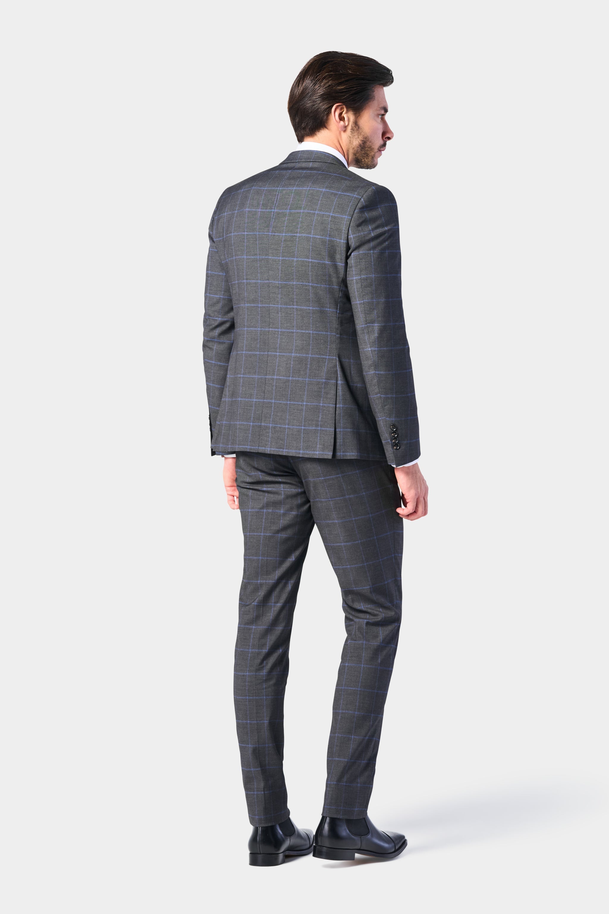 Gray and Periwinkle Blue Window Pane 3 Piece Suit