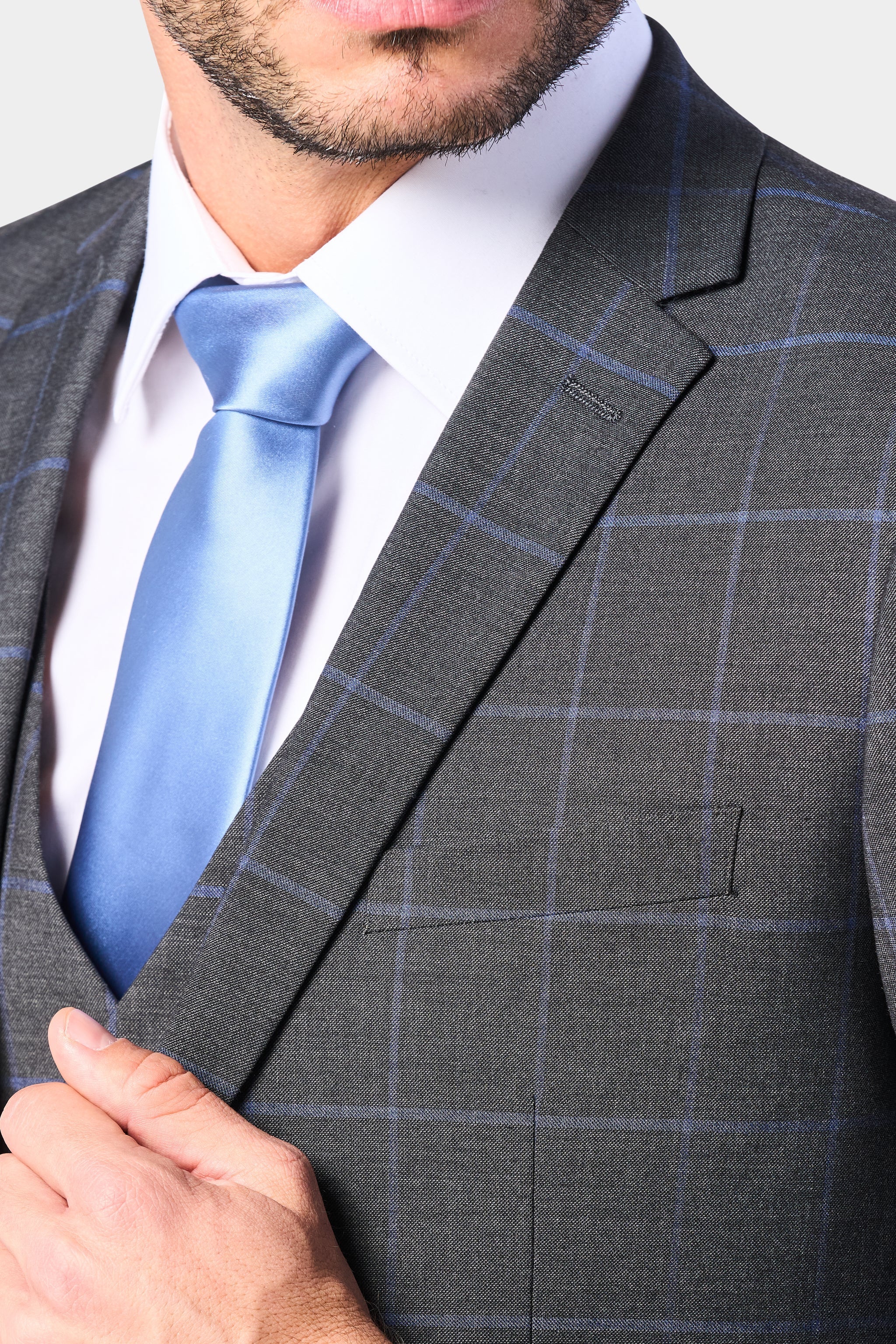 Gray and Periwinkle Blue Window Pane 3 Piece Suit