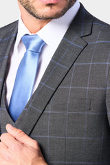 Gray and Periwinkle Blue Window Pane 3 Piece Suit