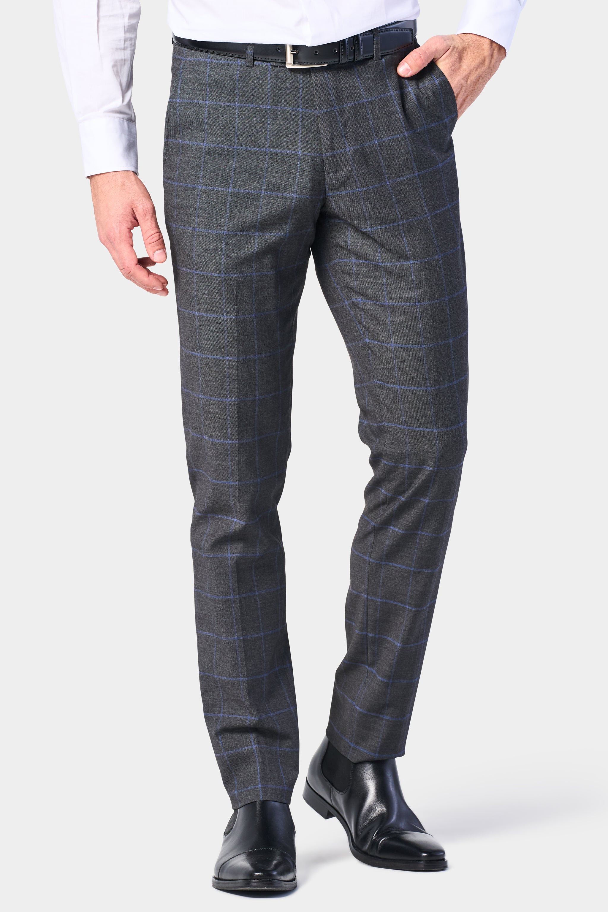 Gray and Periwinkle Blue Window Pane 3 Piece Suit
