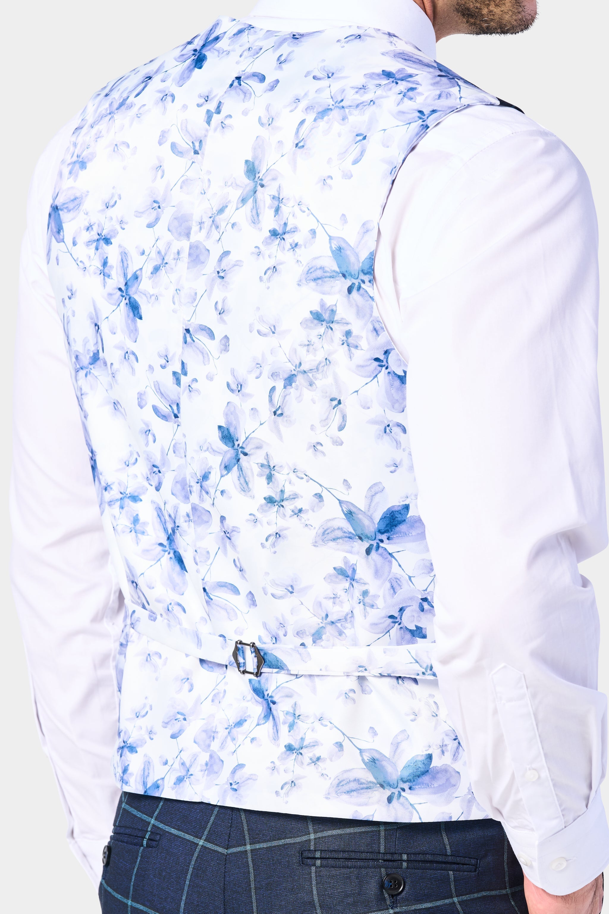 Navy and Teal Window Pane 3 Piece Suit