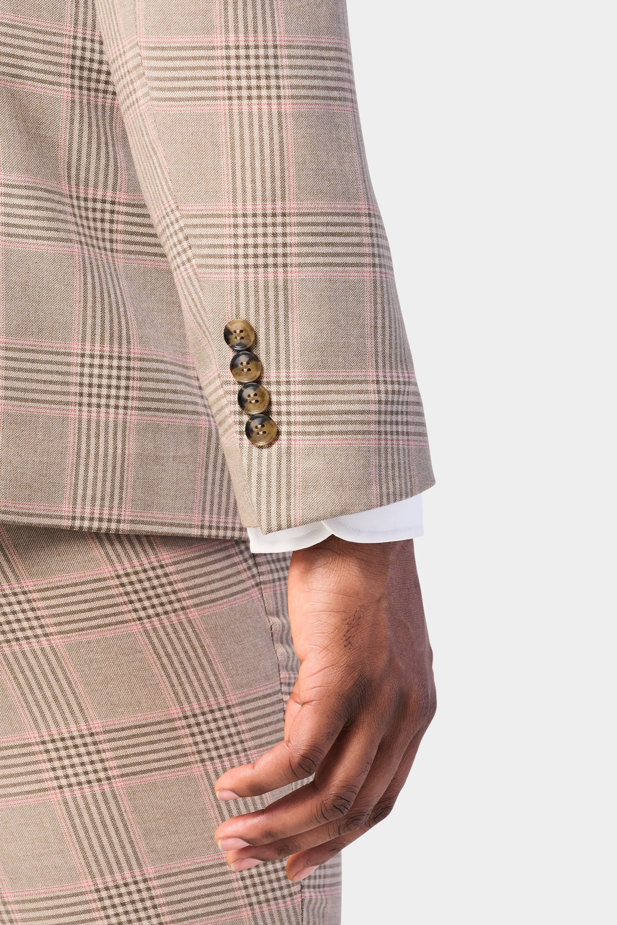 Tan and Pink Plaid 3 Piece Suit