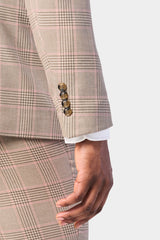 Tan and Pink Plaid 3 Piece Suit