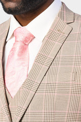 Tan and Pink Plaid 3 Piece Suit
