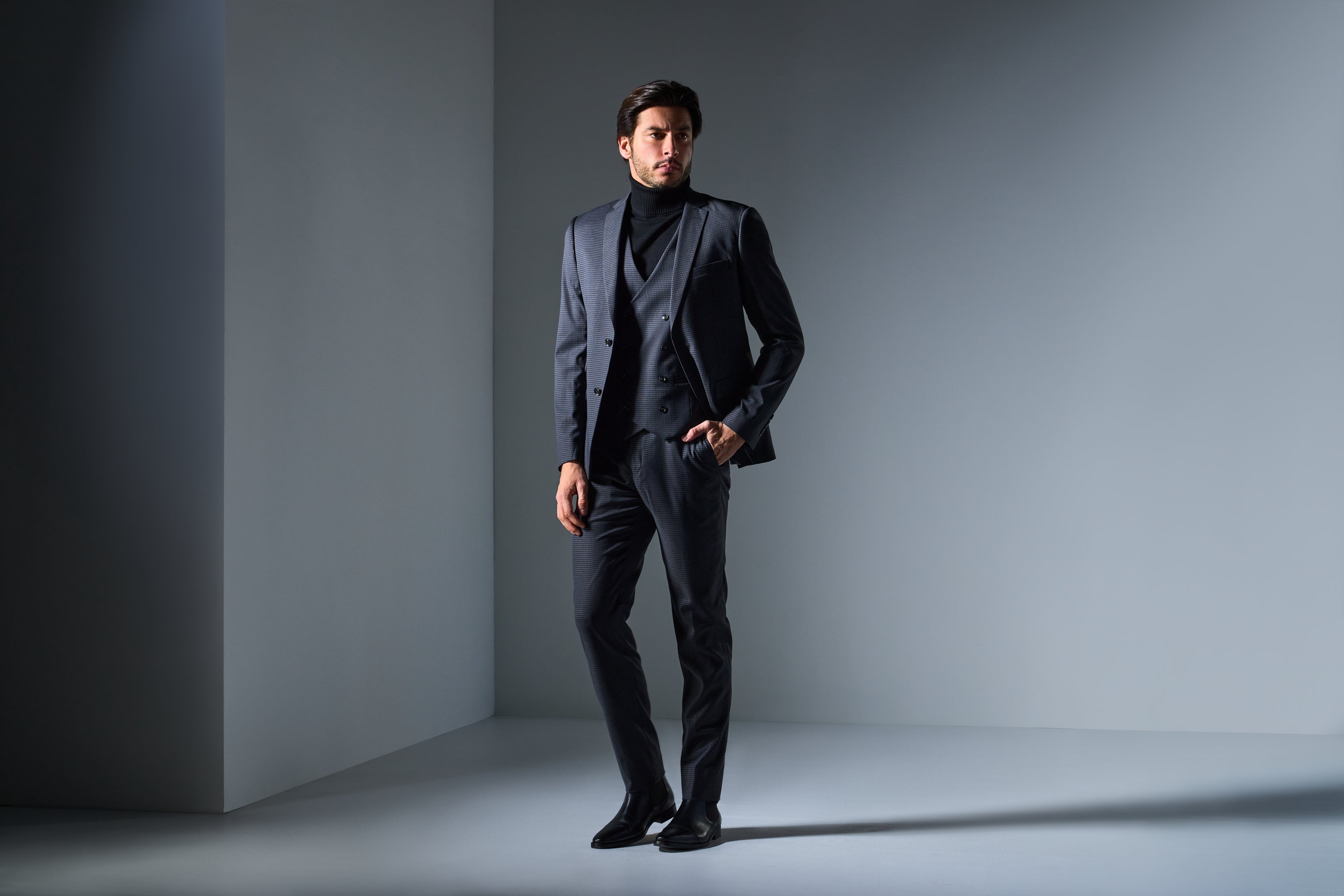 Gray and Black Mini Check 3 Piece Suit