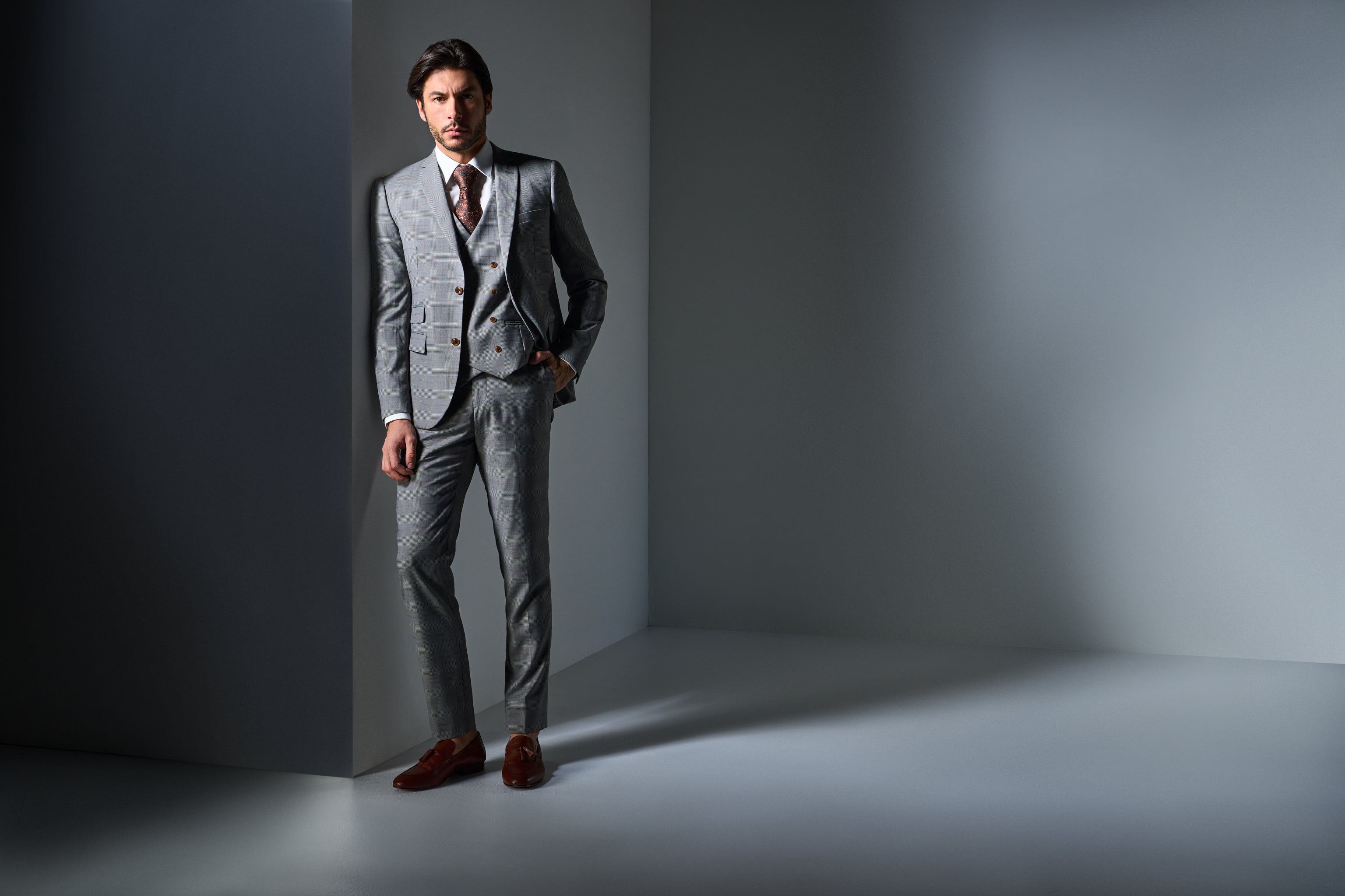 Gray and Rust Glenn Plaid 3 Piece Suit