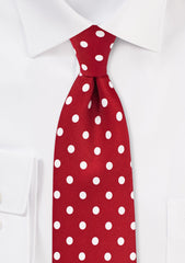 Tomato Red and White Polka Dot Necktie