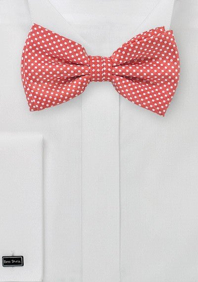 Coral Red Pin Dot Bowtie