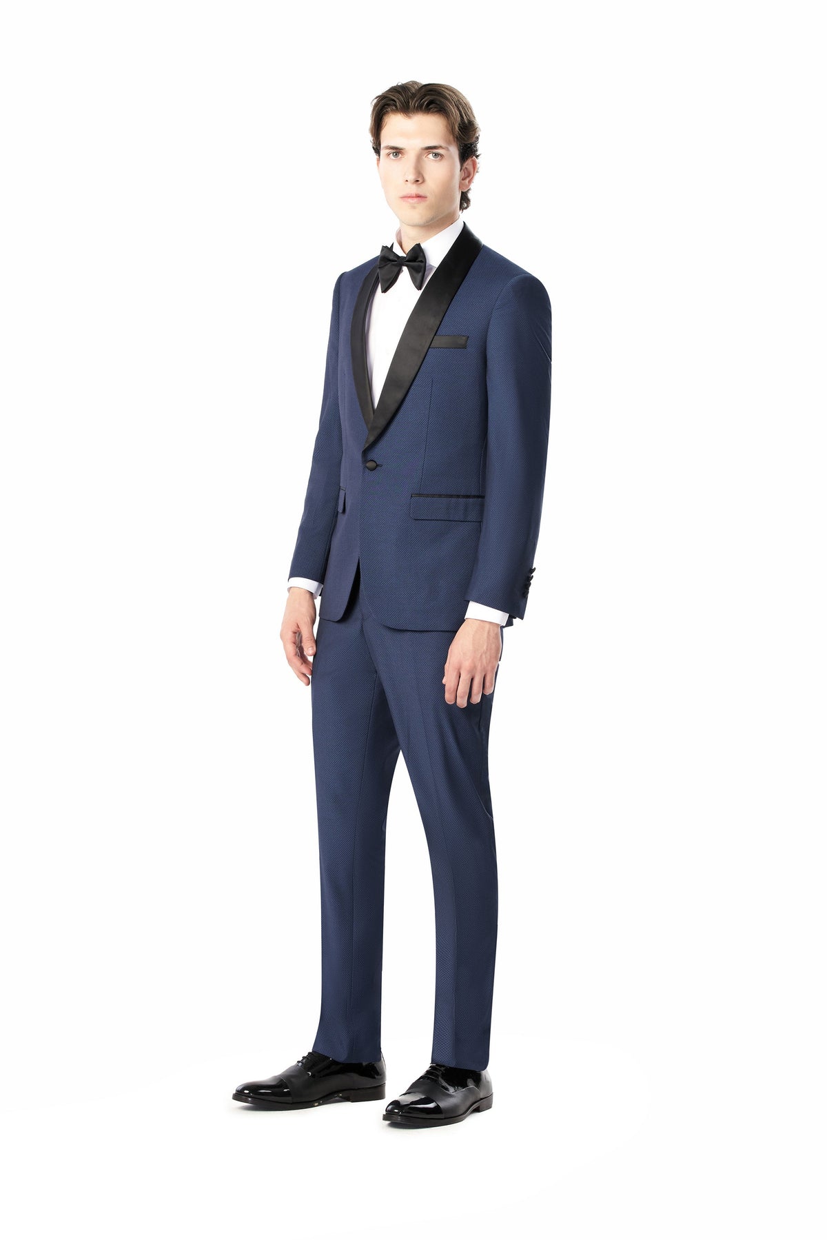 Medium Blue Diamond Texture Shawl Lapel Tuxedo