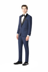 Medium Blue Diamond Texture Shawl Lapel Tuxedo