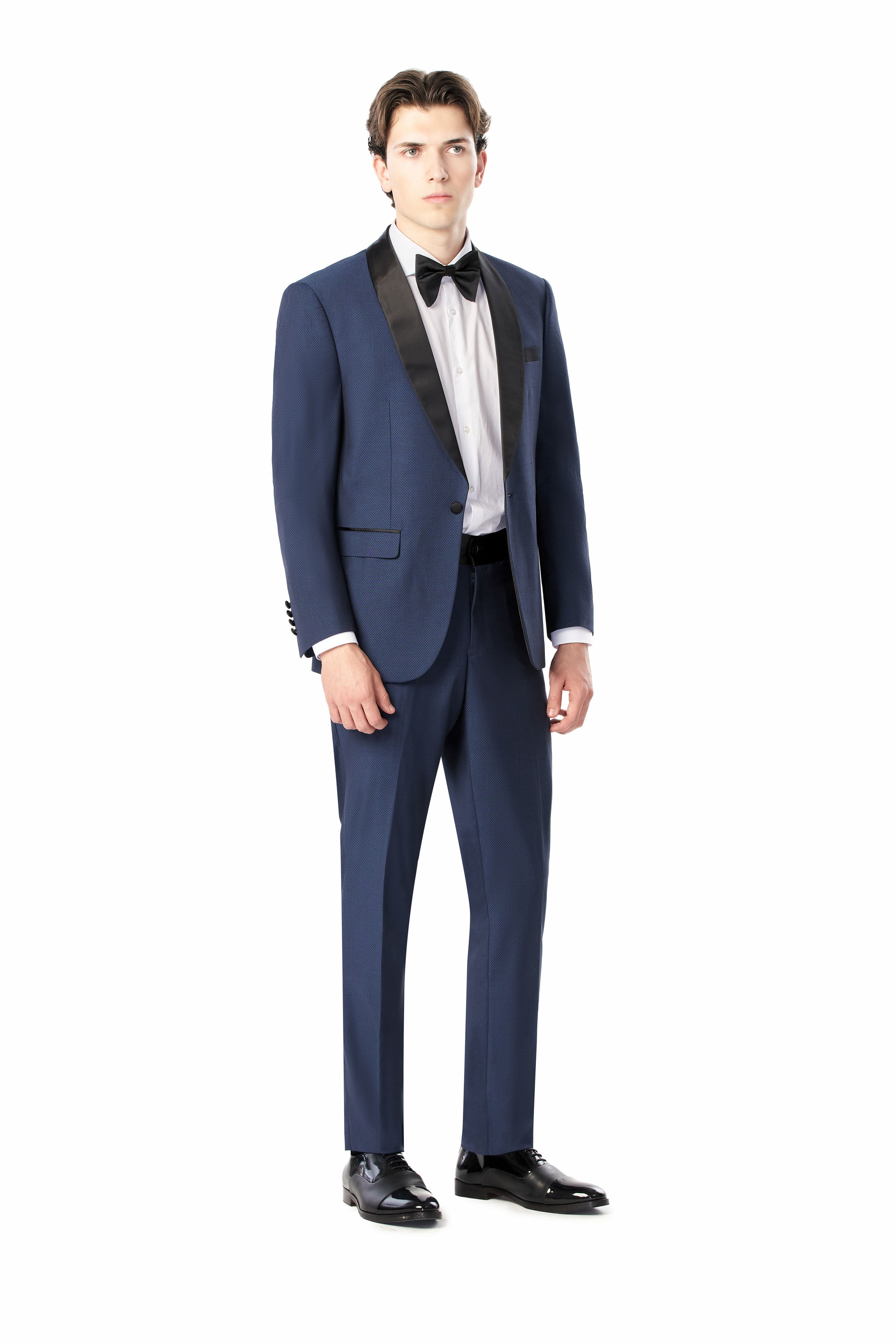 Medium Blue Diamond Texture Shawl Lapel Tuxedo