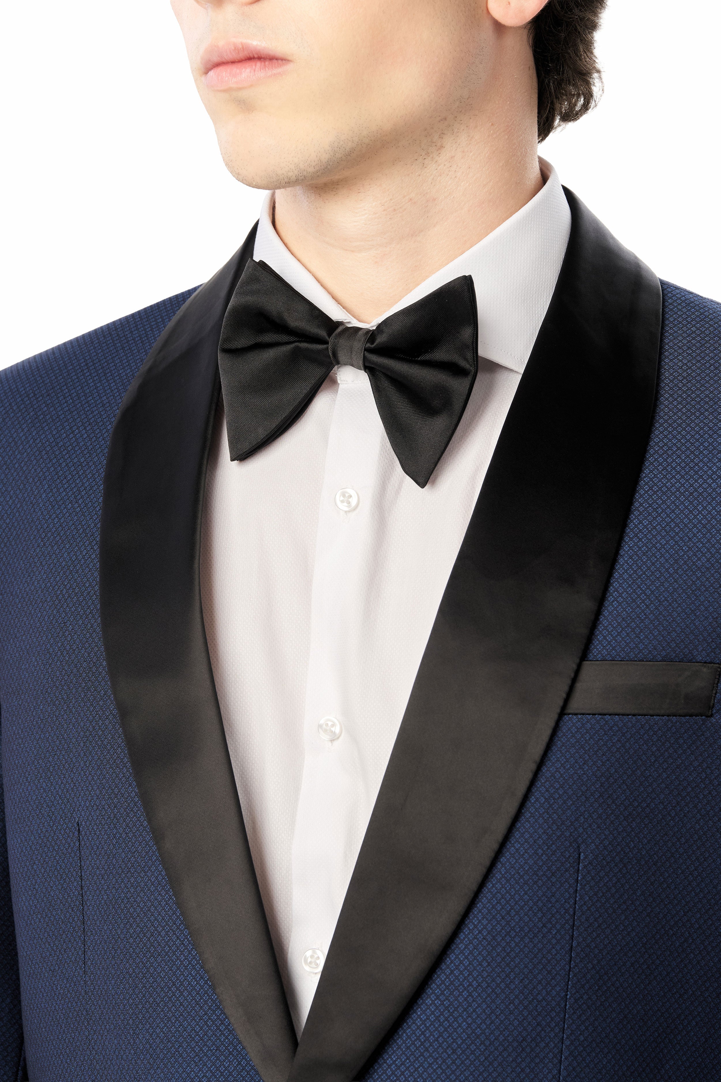Medium Blue Diamond Texture Shawl Lapel Tuxedo