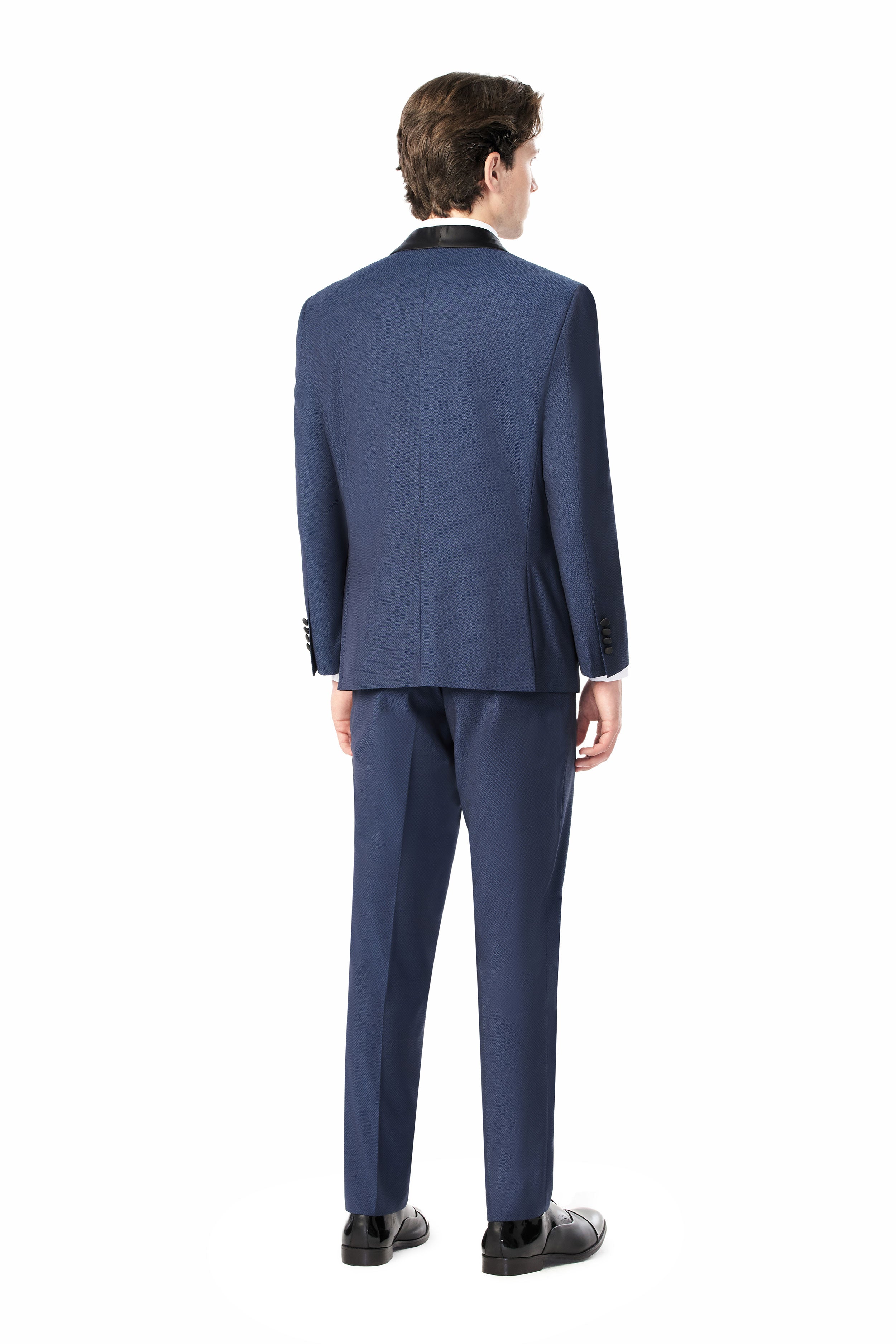 Medium Blue Diamond Texture Shawl Lapel Tuxedo
