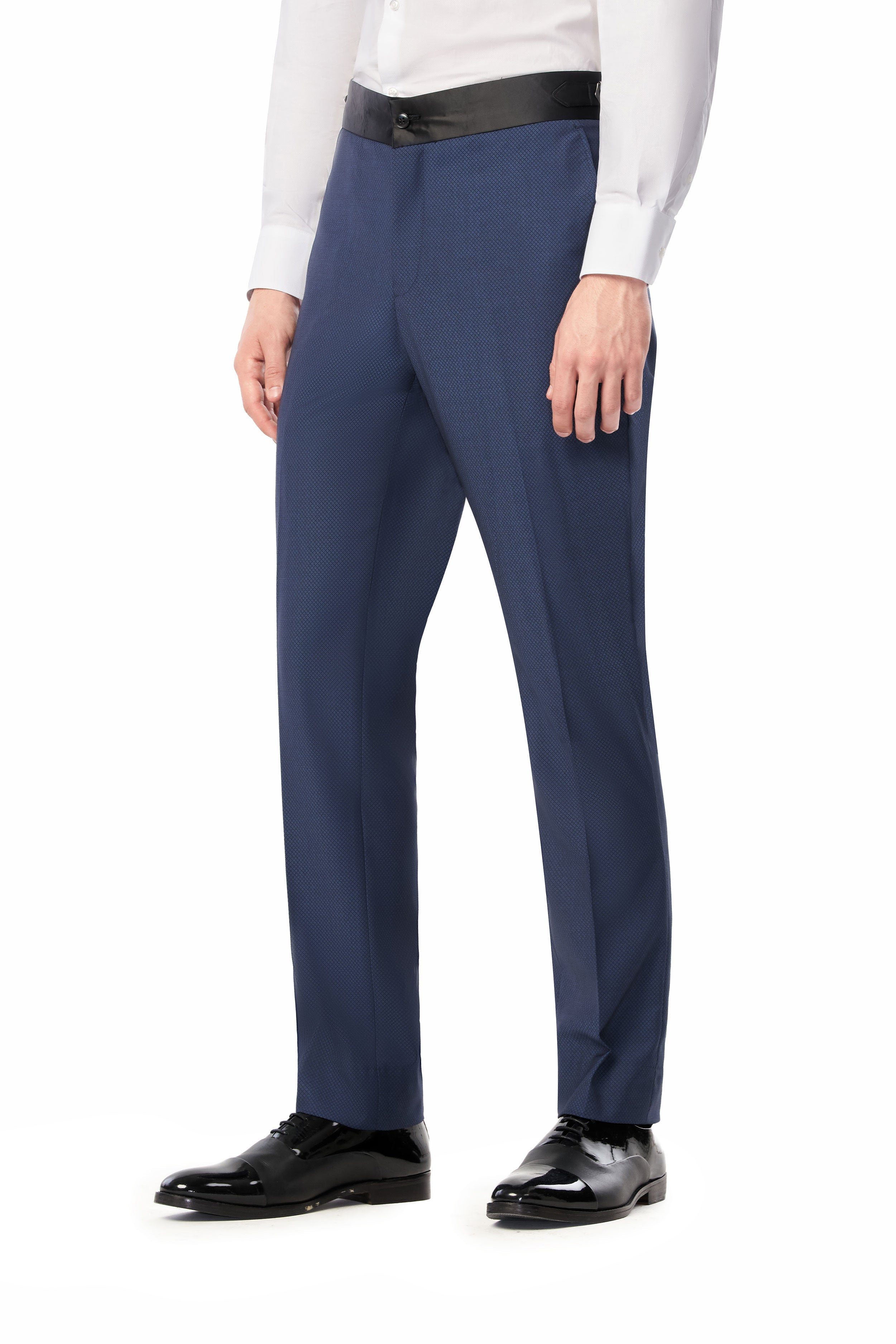 Medium Blue Diamond Texture Shawl Lapel Tuxedo