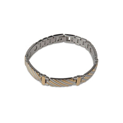 Gold and Textured Silver Striped Bracelet