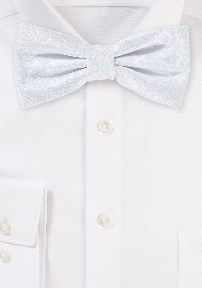 White Proper Paisley Bowtie